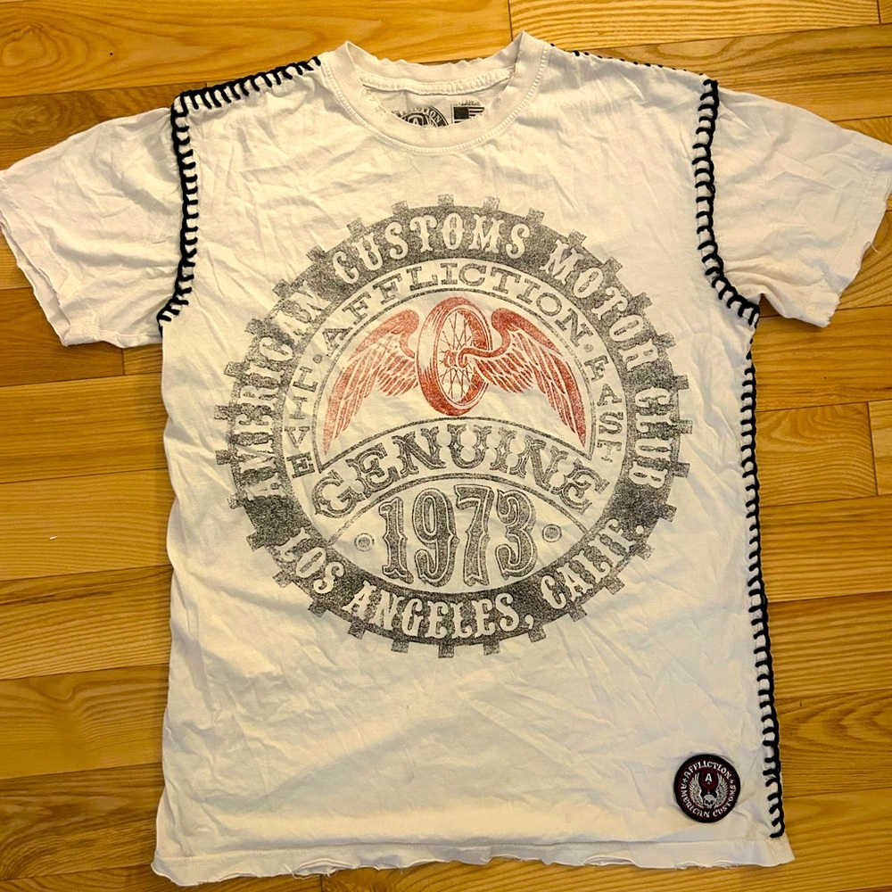 Affliction White Graphic Tee with Black Accents